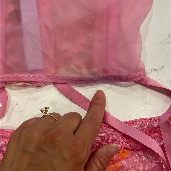 Savage X Fenty Pink and Yellow Lace Corset Bra Set - Picture 6 of 6